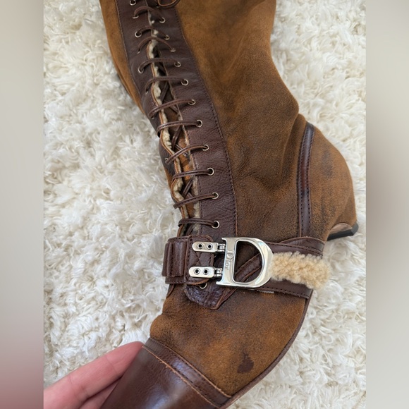 Dior auth brown Leather and shearling Knee-High Boots - Picture 9 of 15